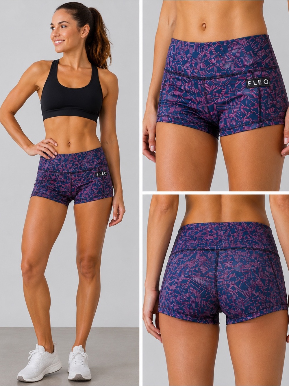 FLEO Geometric Print Booty Shorts Small Blue Pink Athletic Shorts